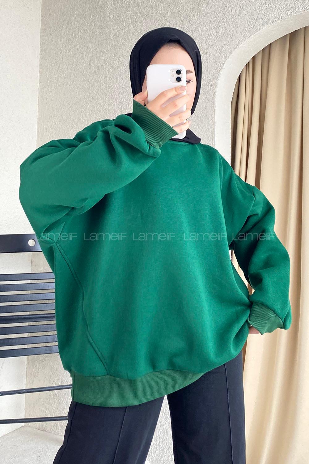 Modalamelif Bisiklet Yaka Oversize Sweat Yeşil