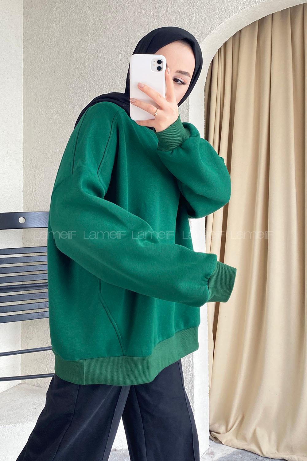 Modalamelif Bisiklet Yaka Oversize Sweat Yeşil