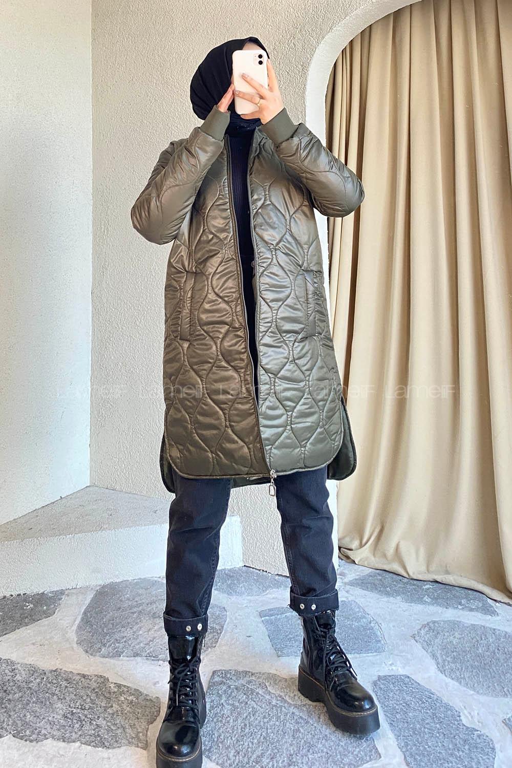 Modalamelif Kapitone Model Şişme Mont Haki