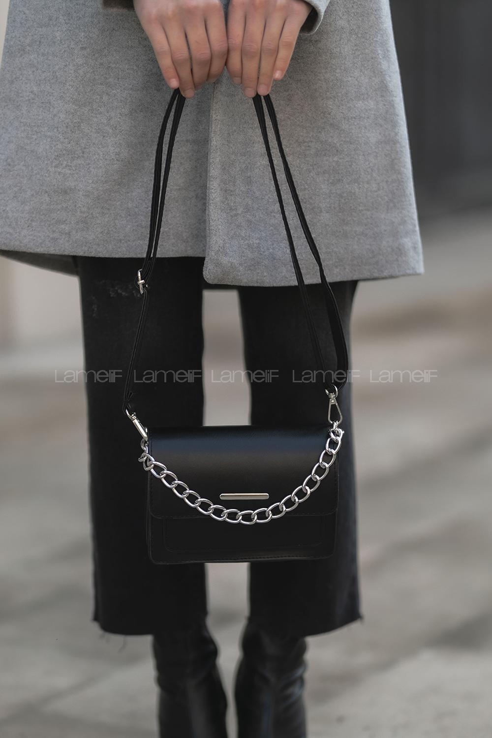 Modalamelif Orse Model Aksesuarlı Çanta Düz Siyah