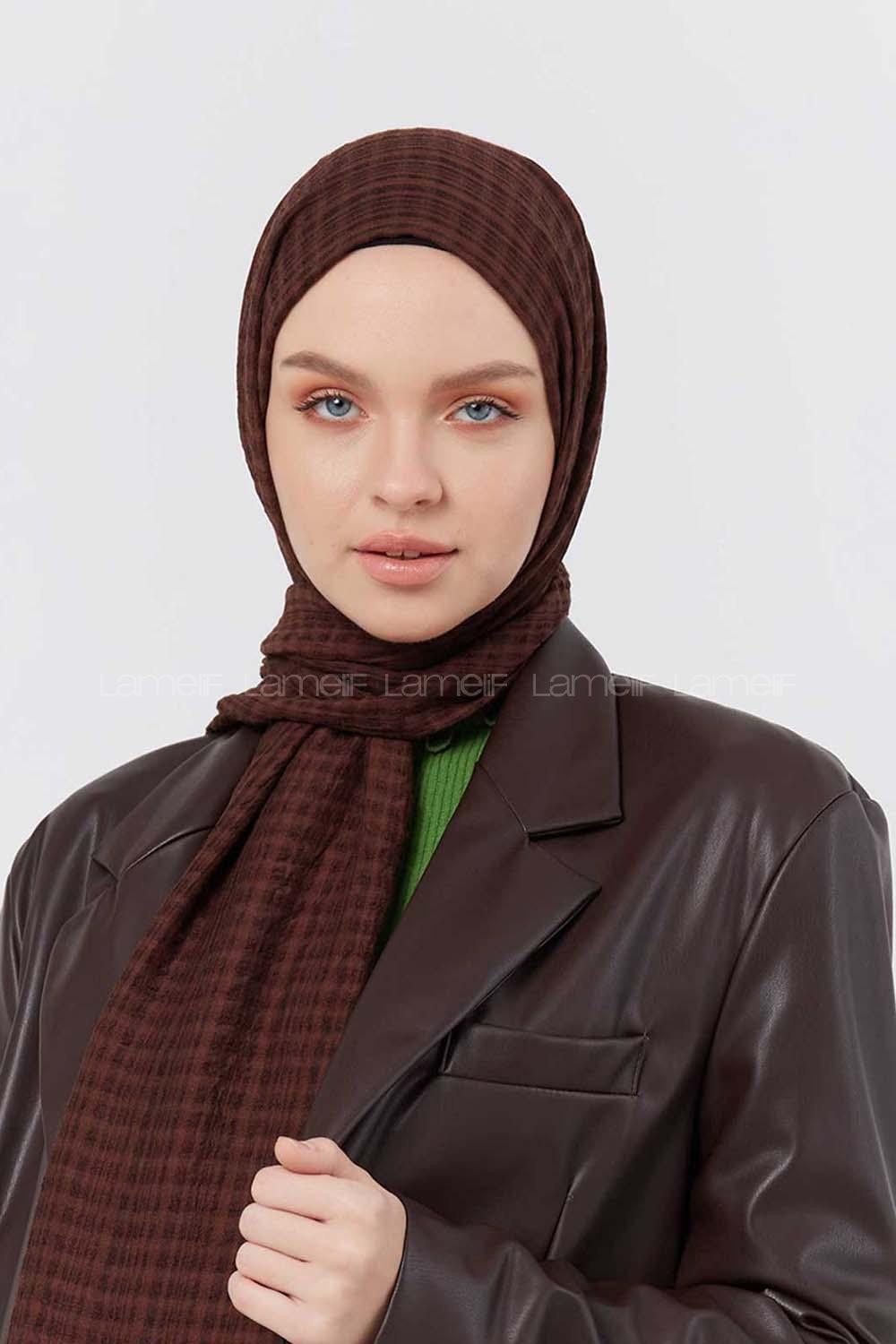 Modalamelif Kraş Pamuk Ekose Desenli Şal Acı Kahve