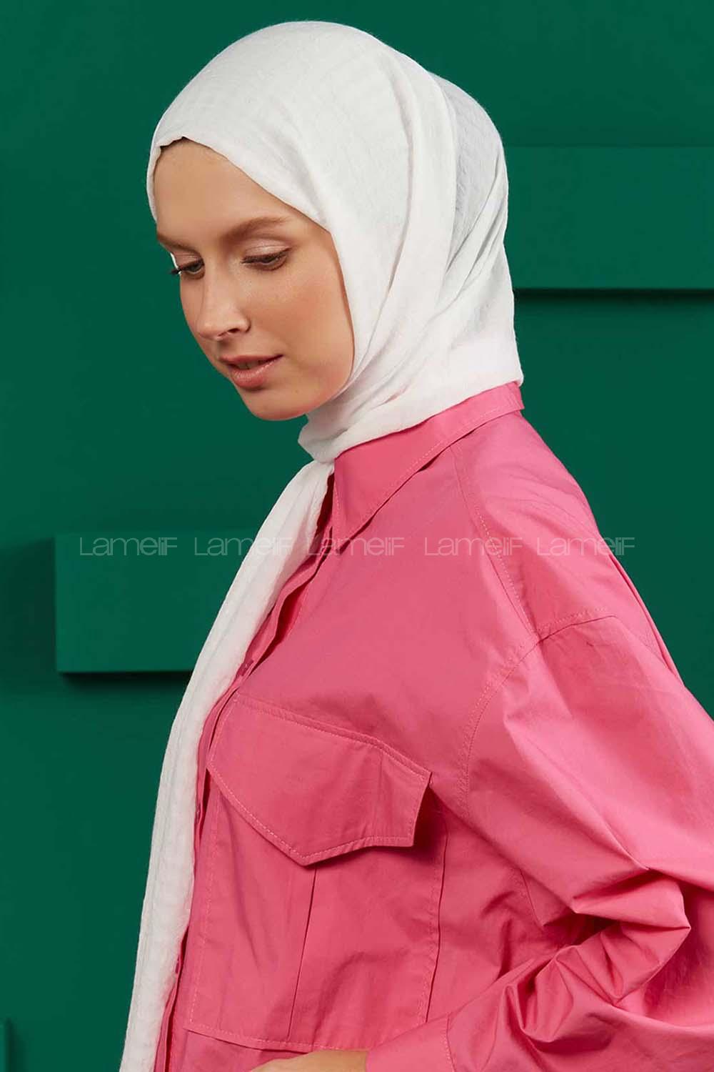 Modalamelif Kraş Pamuk Ekose Desenli Şal Beyaz