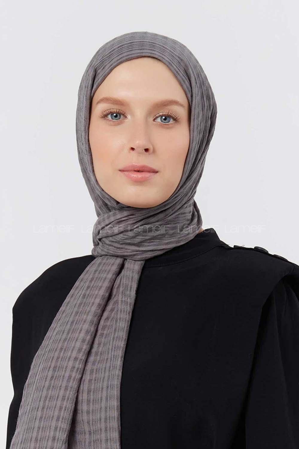 Modalamelif Kraş Pamuk Ekose Desenli Şal Füme