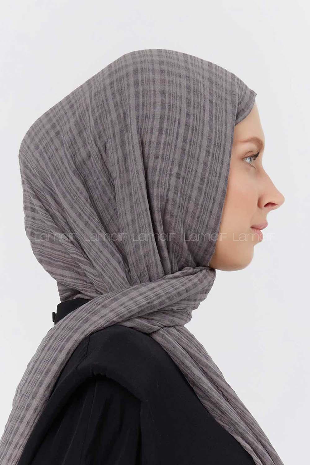 Modalamelif Kraş Pamuk Ekose Desenli Şal Füme