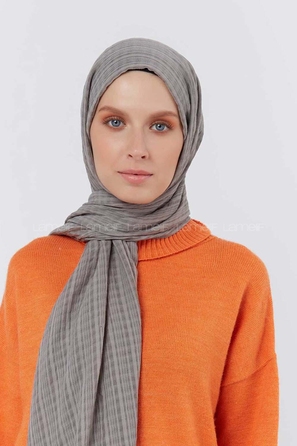 Modalamelif Kraş Pamuk Ekose Desenli Şal Gri