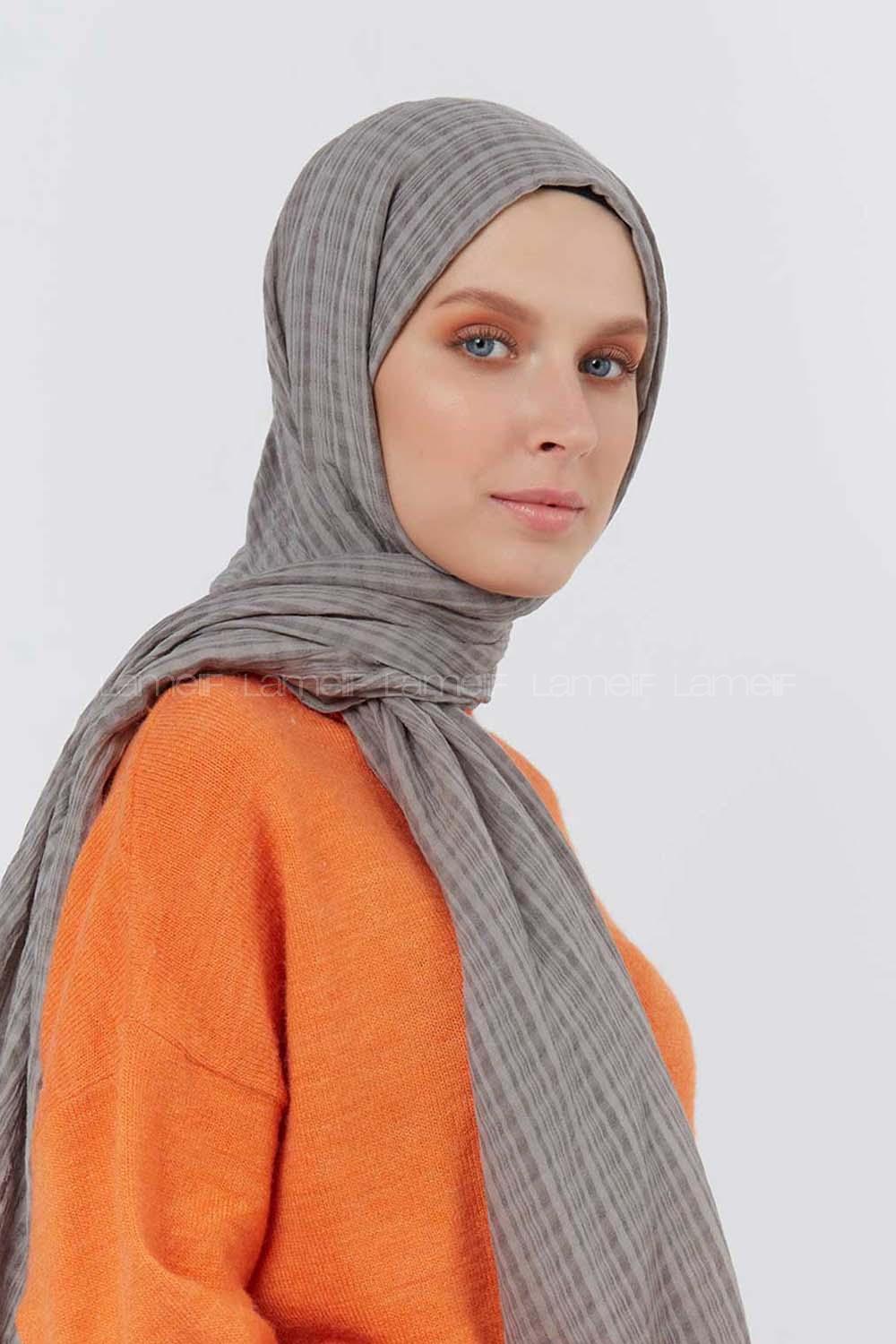 Modalamelif Kraş Pamuk Ekose Desenli Şal Gri