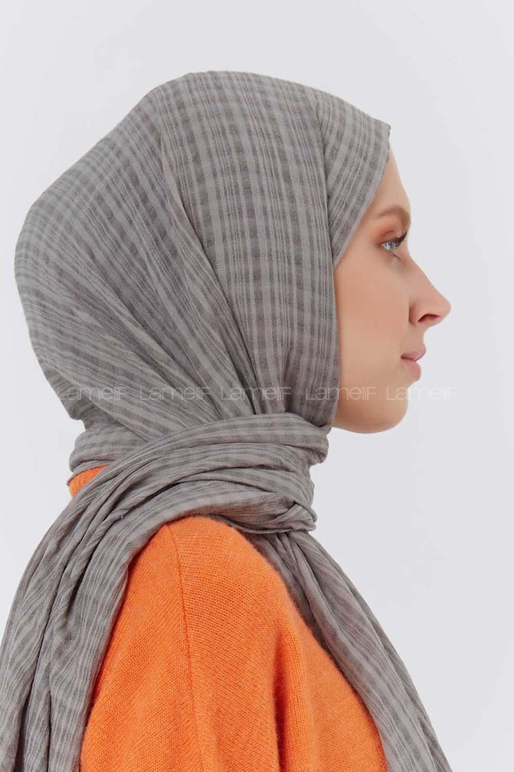 Modalamelif Kraş Pamuk Ekose Desenli Şal Gri