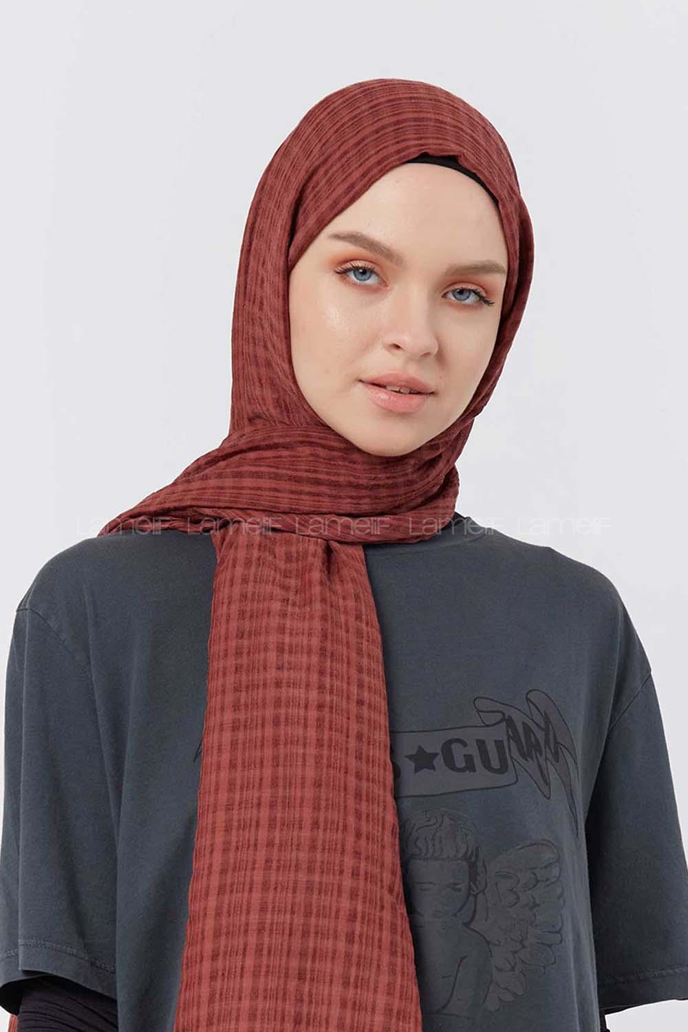 Modalamelif Kraş Pamuk Ekose Desenli Şal Gül