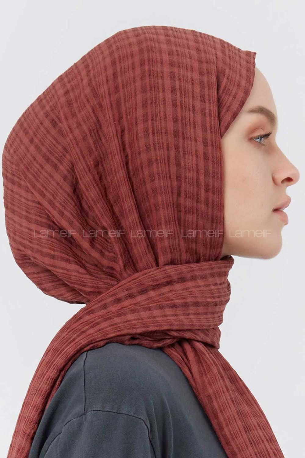 Modalamelif Kraş Pamuk Ekose Desenli Şal Gül