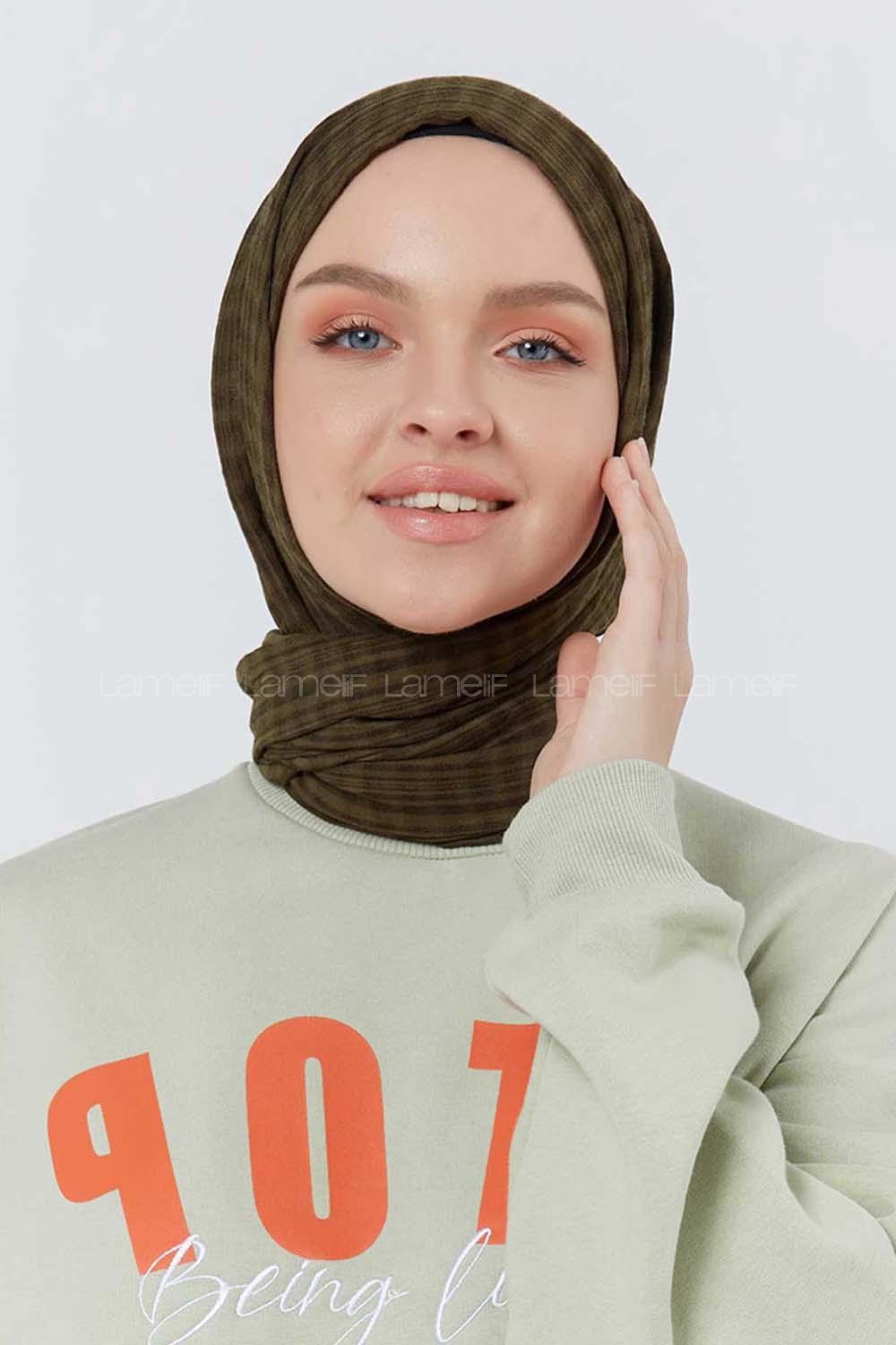 Modalamelif Kraş Pamuk Ekose Desenli Şal Haki Yeşili