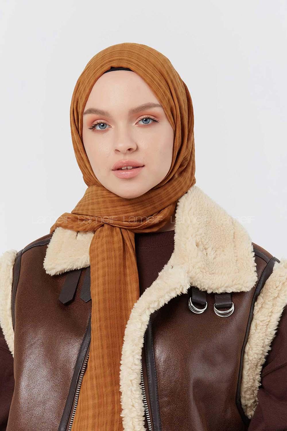 Modalamelif Kraş Pamuk Ekose Desenli Şal Hardal Sarısı