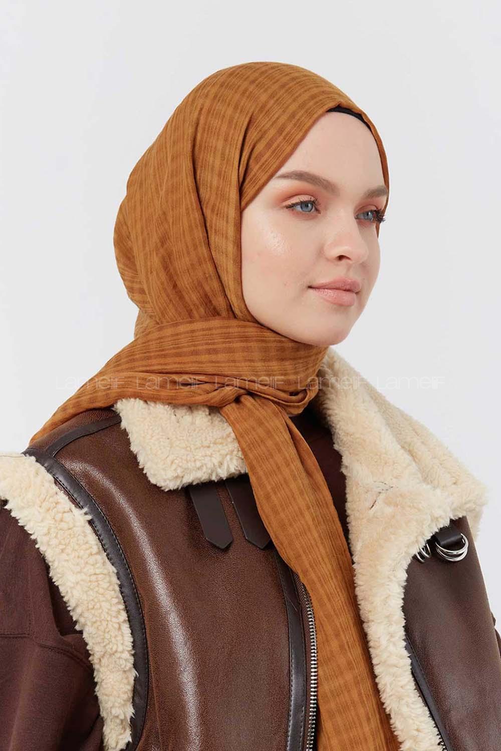 Modalamelif Kraş Pamuk Ekose Desenli Şal Hardal Sarısı