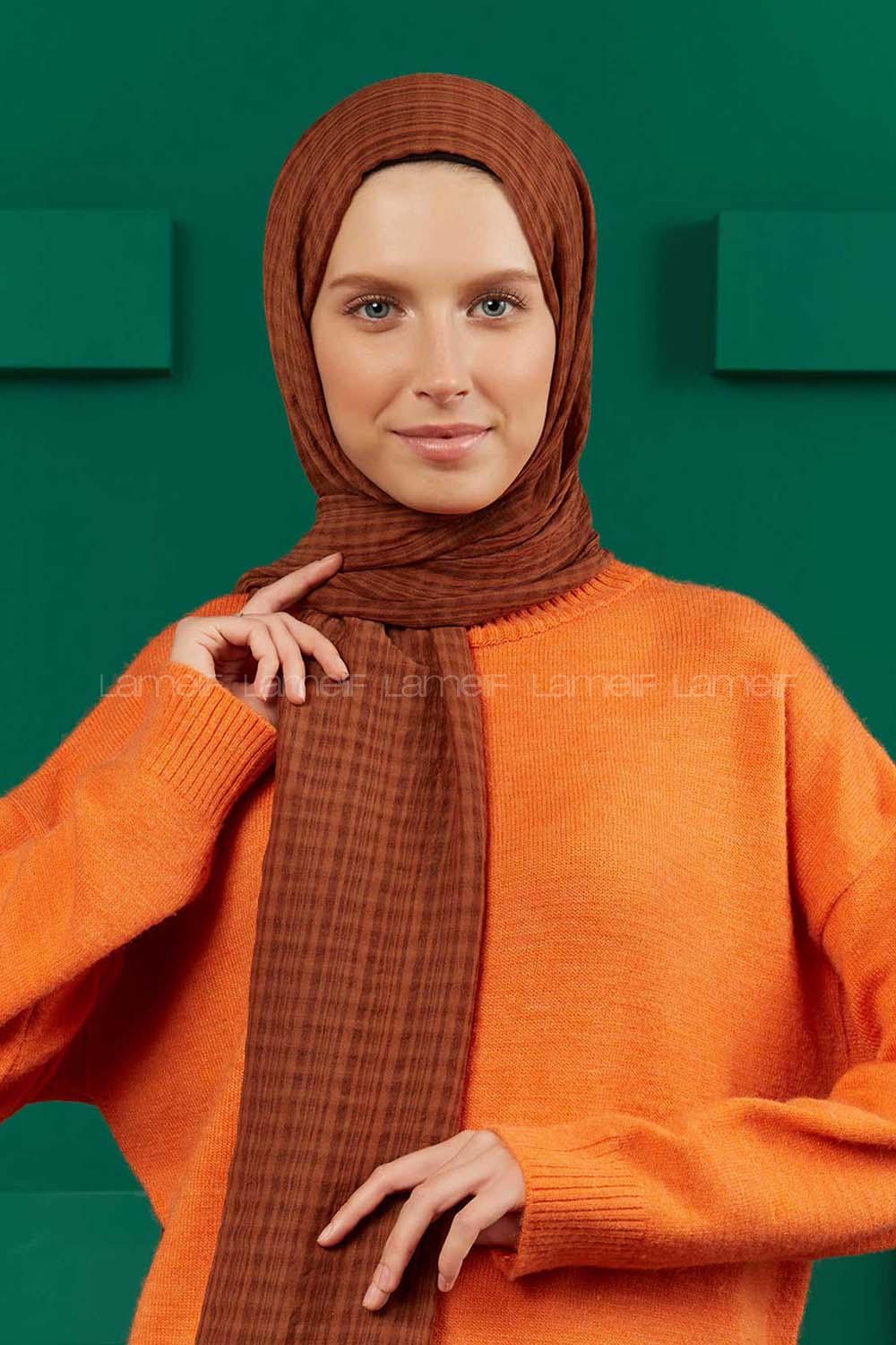 Modalamelif Kraş Pamuk Ekose Desenli Şal Karamel