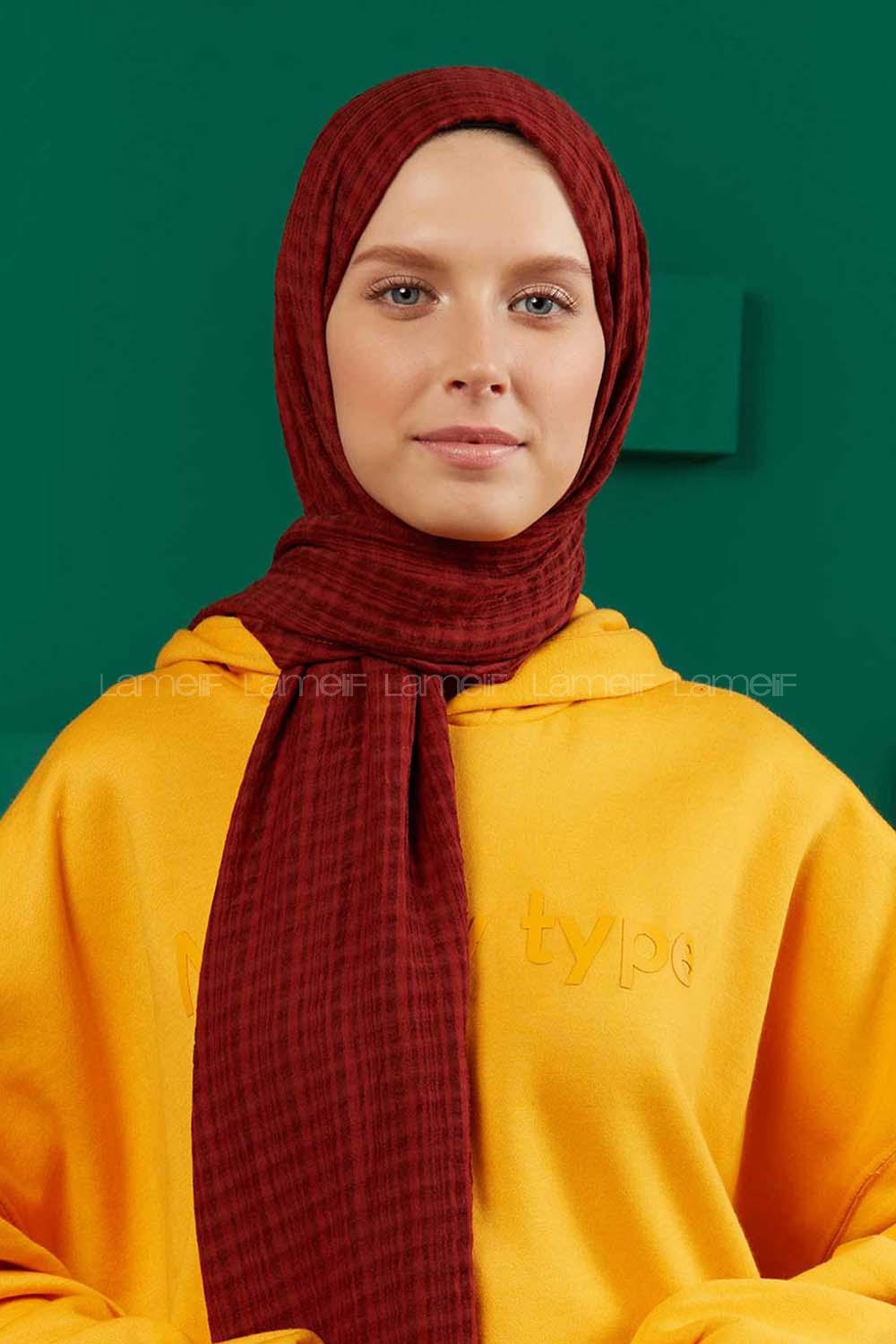 Modalamelif Kraş Pamuk Ekose Desenli Şal Kızıl