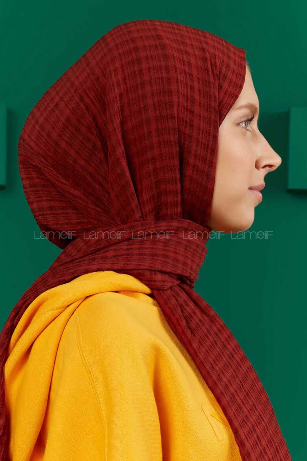 Modalamelif Kraş Pamuk Ekose Desenli Şal Kızıl