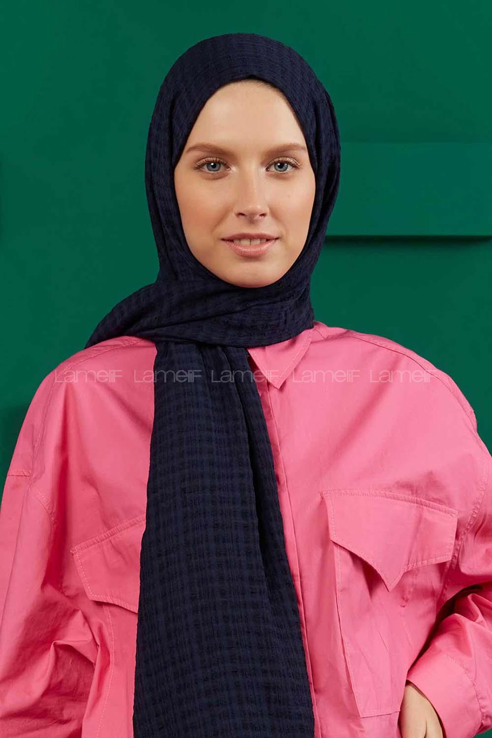 Modalamelif Kraş Pamuk Ekose Desenli Şal Lacivert