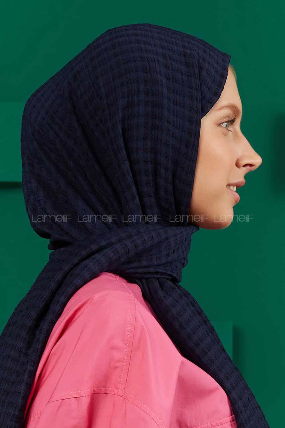 Modalamelif Kraş Pamuk Ekose Desenli Şal Lacivert