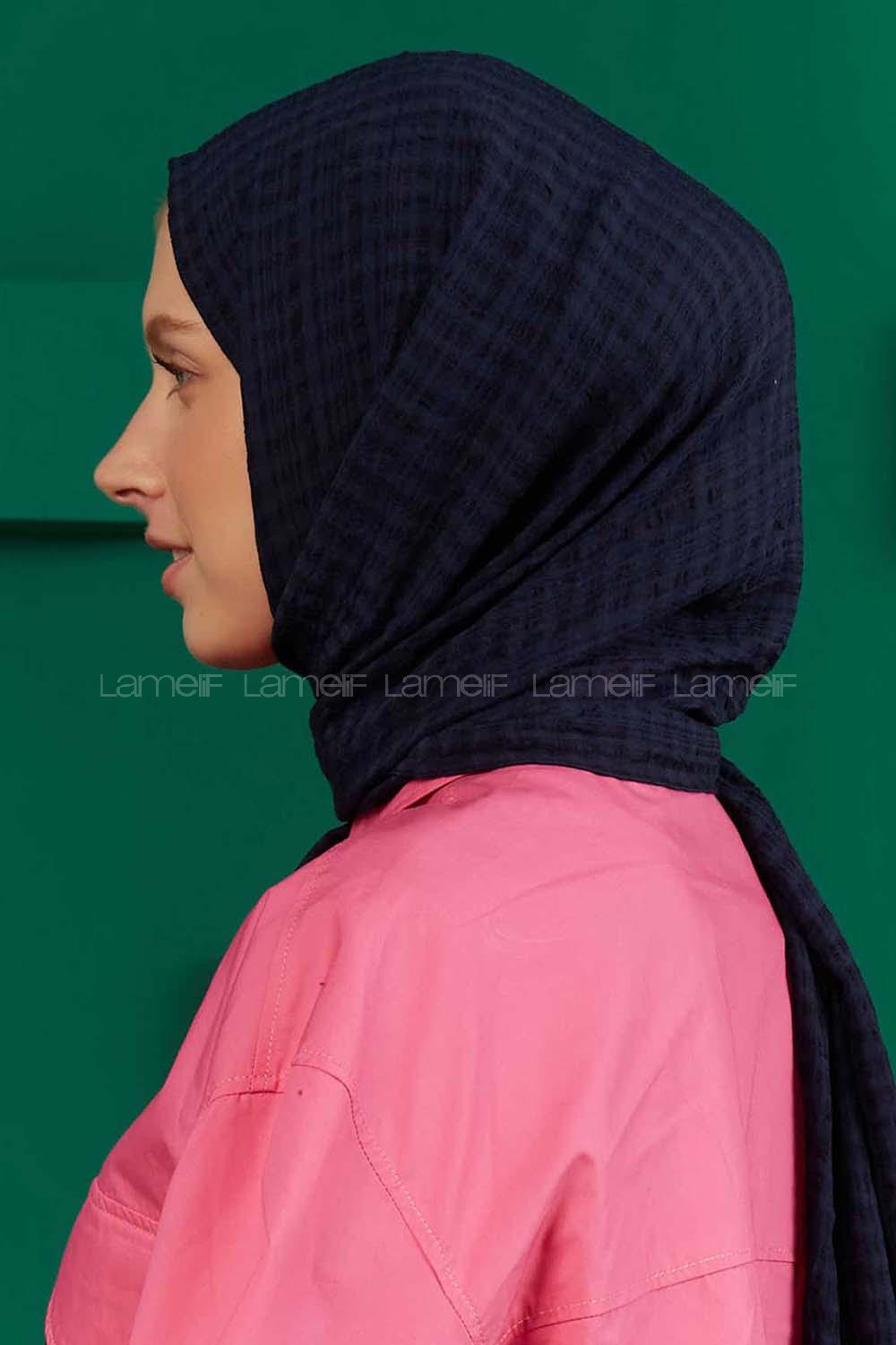 Modalamelif Kraş Pamuk Ekose Desenli Şal Lacivert