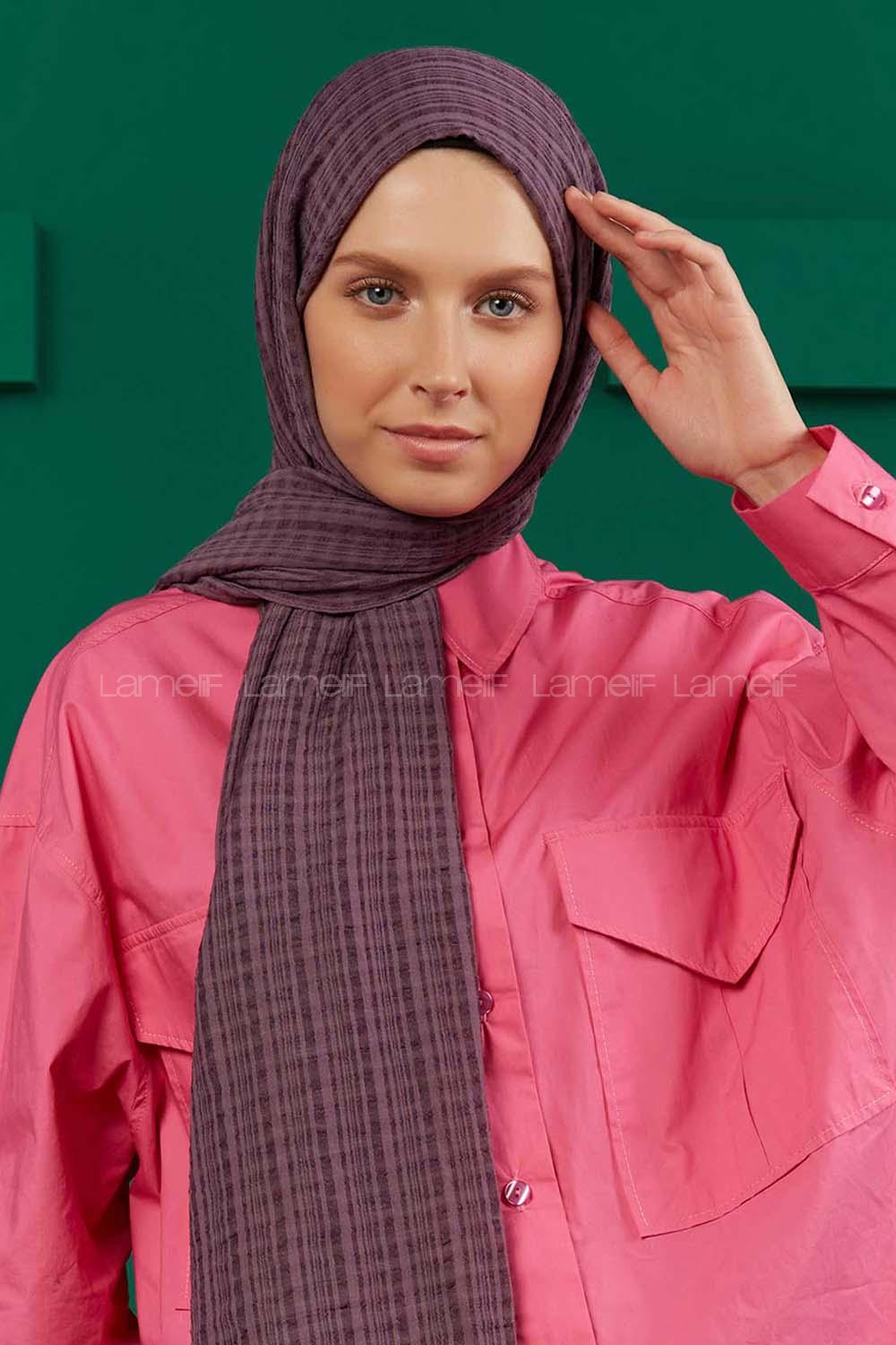 Modalamelif Kraş Pamuk Ekose Desenli Şal Leylak