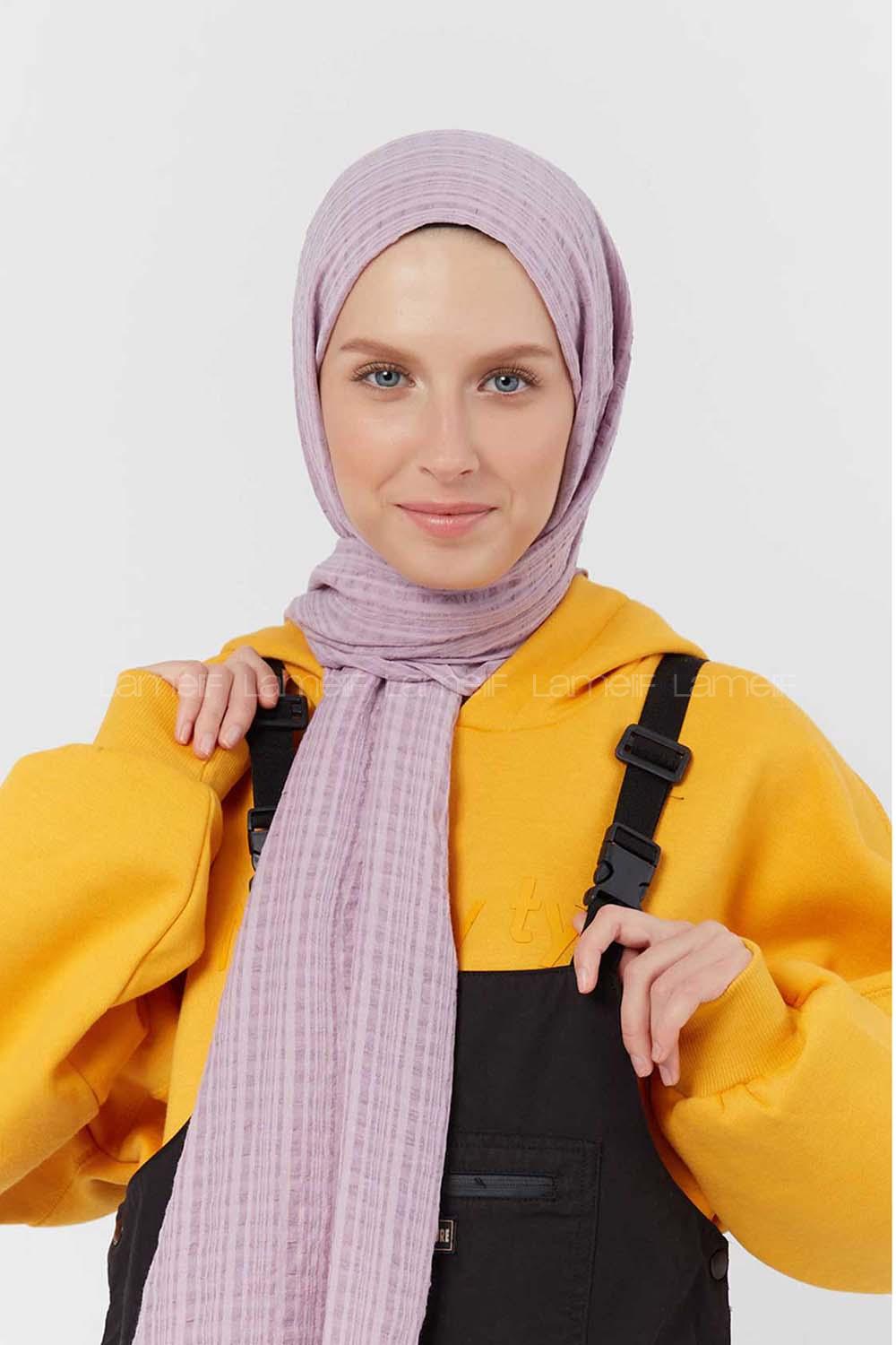 Modalamelif Kraş Pamuk Ekose Desenli Şal Lila