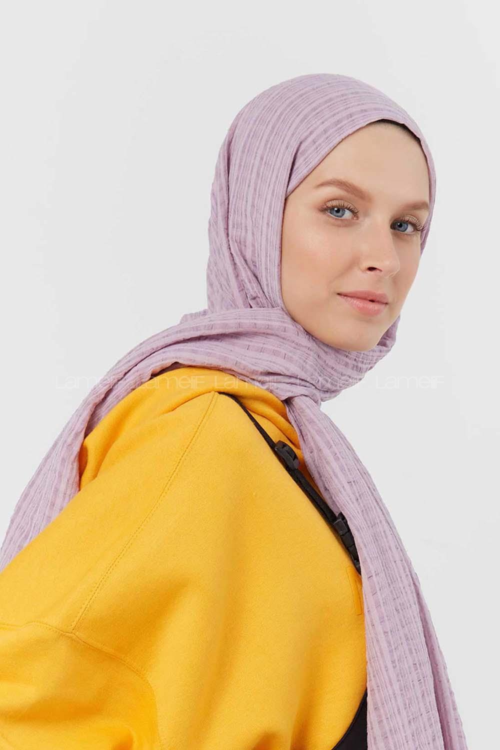 Modalamelif Kraş Pamuk Ekose Desenli Şal Lila