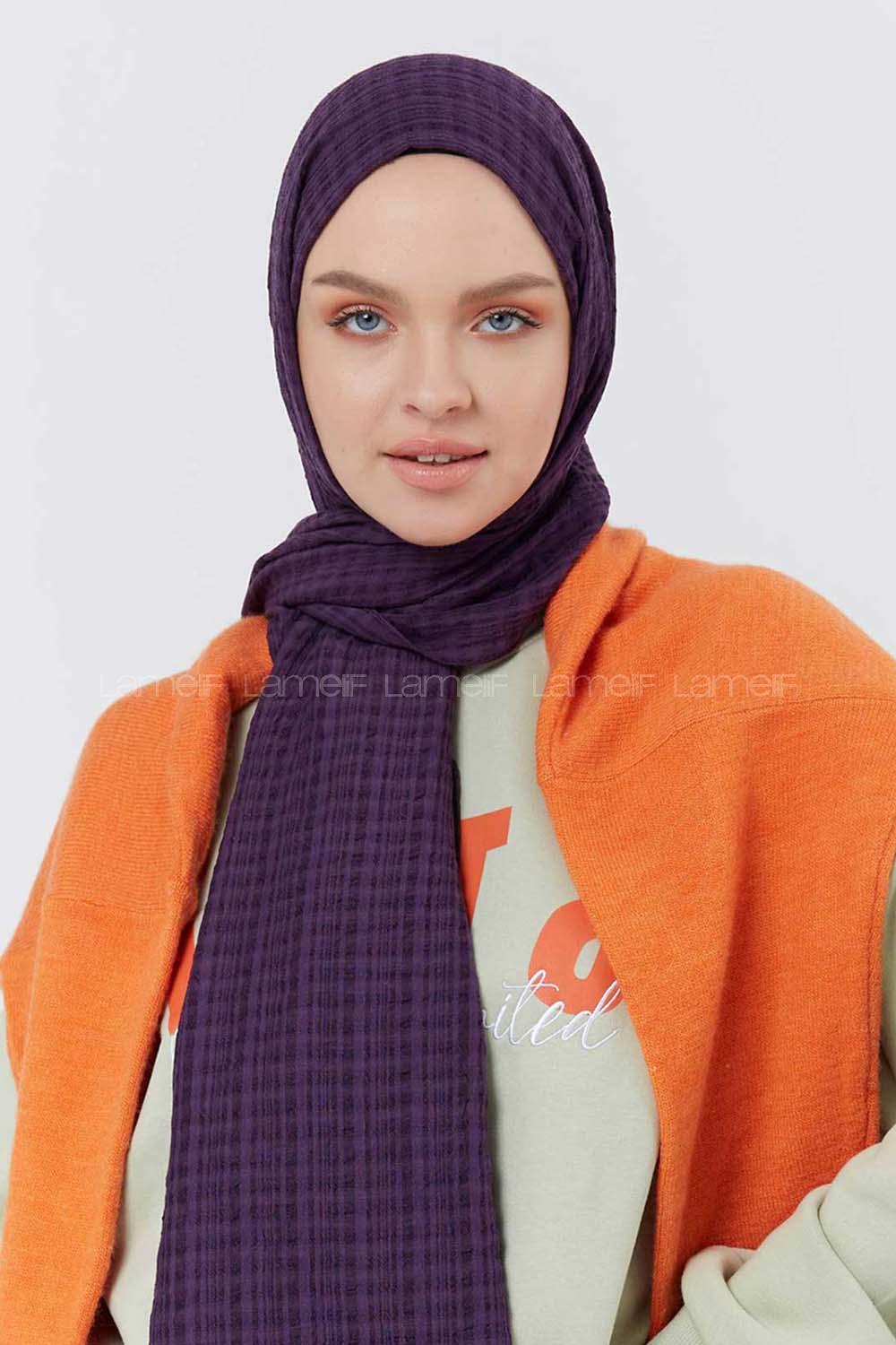 Modalamelif Kraş Pamuk Ekose Desenli Şal Mor