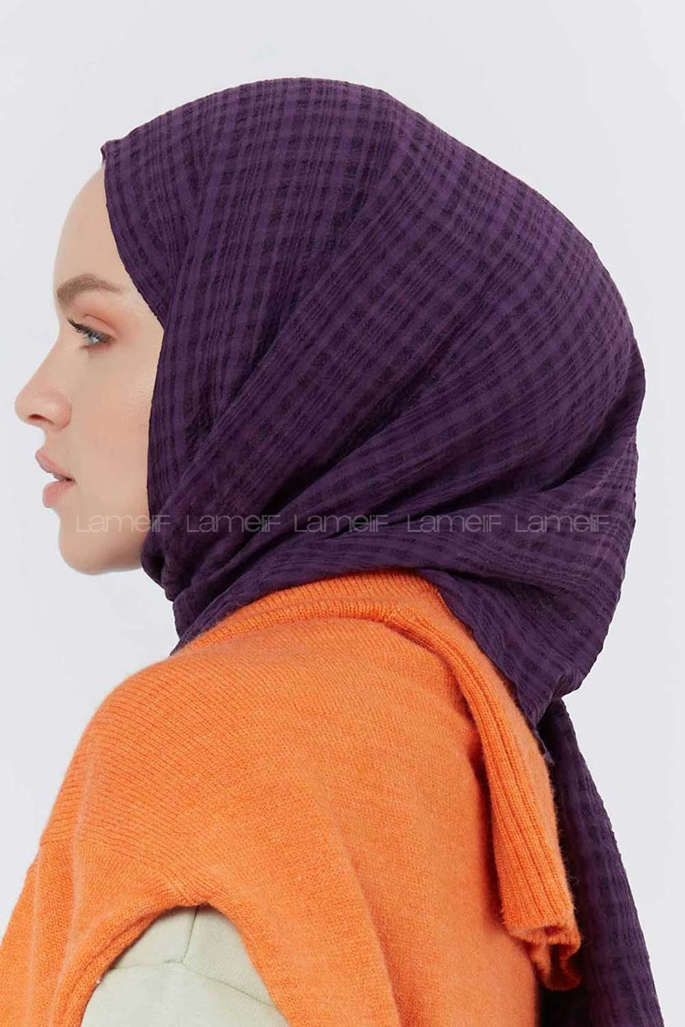 Modalamelif Kraş Pamuk Ekose Desenli Şal Mor