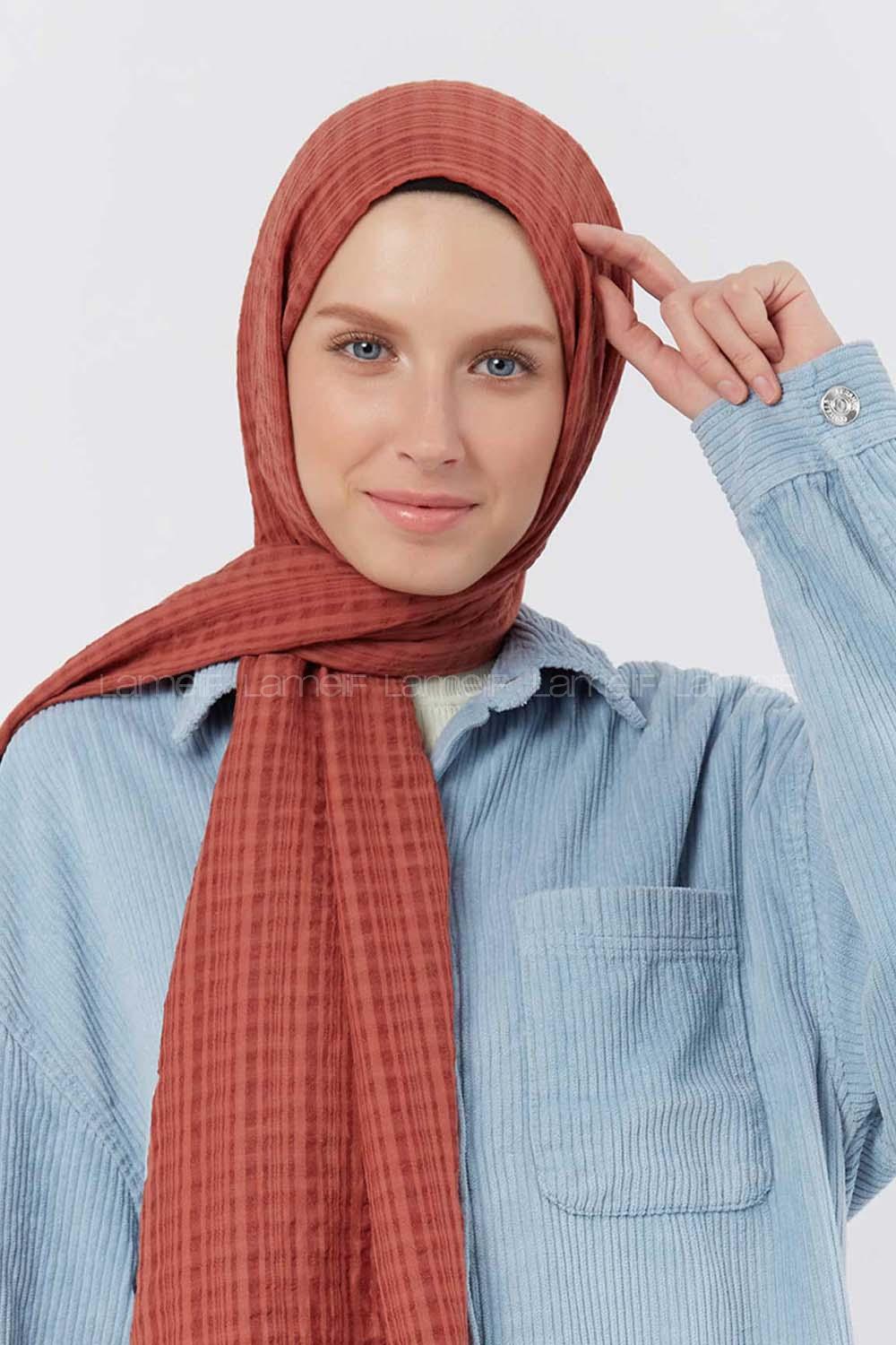 Modalamelif Kraş Pamuk Ekose Desenli Şal Pudra