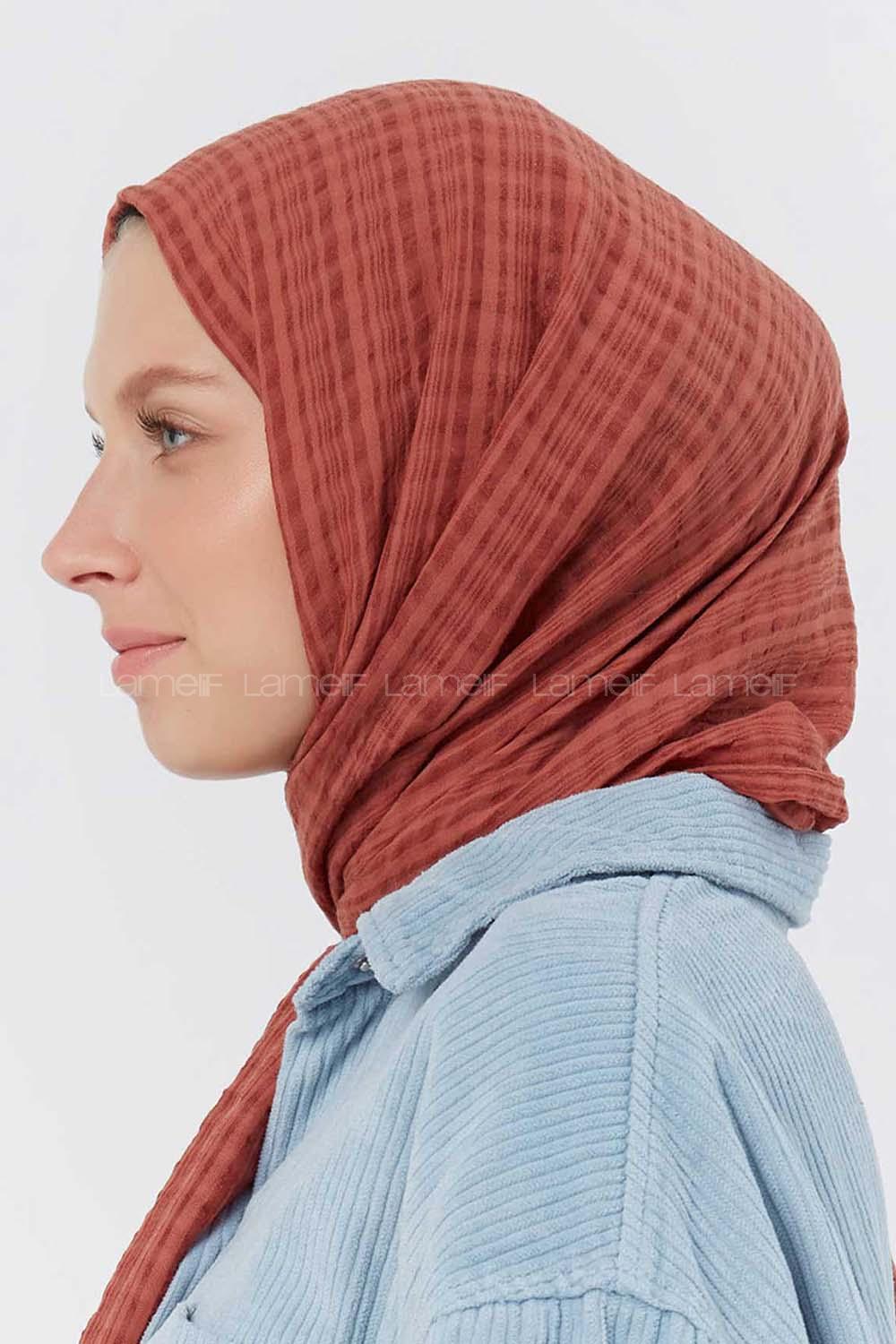 Modalamelif Kraş Pamuk Ekose Desenli Şal Pudra