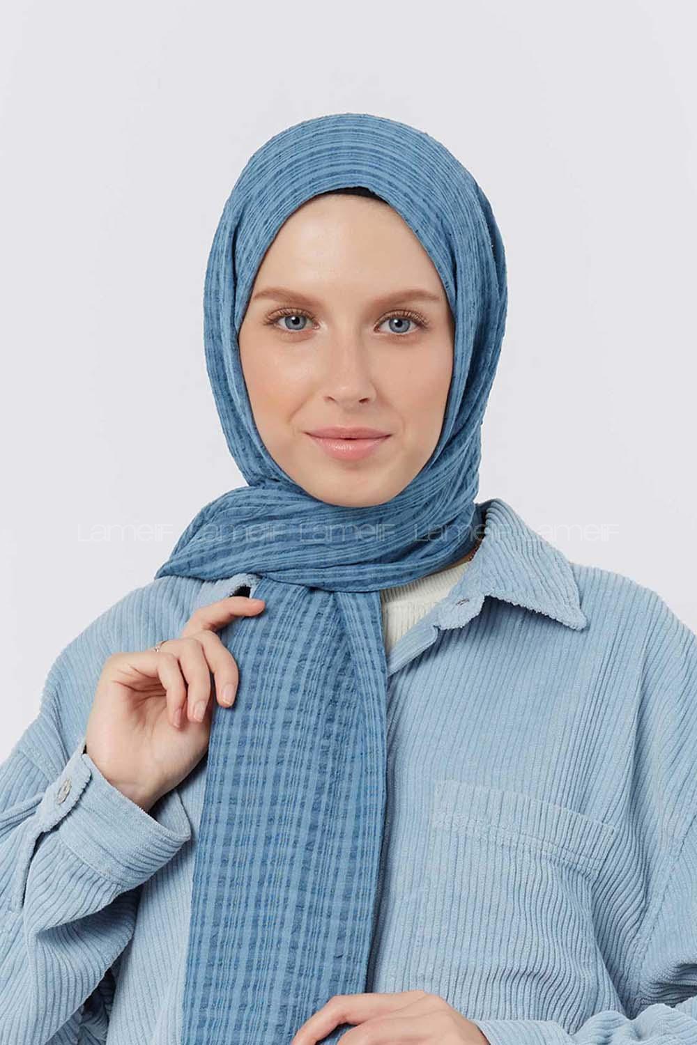 Modalamelif Kraş Pamuk Ekose Desenli Şal Turkuaz