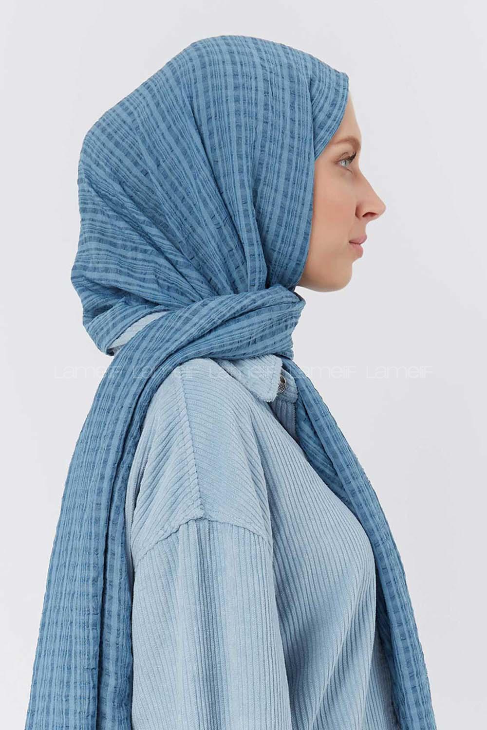 Modalamelif Kraş Pamuk Ekose Desenli Şal Turkuaz