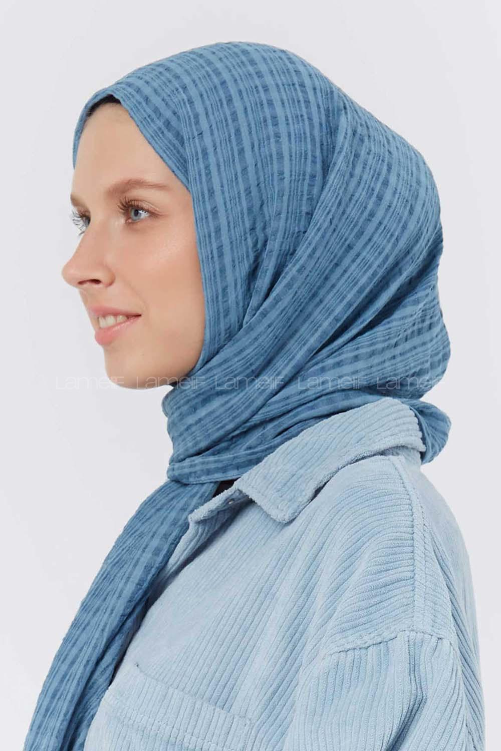 Modalamelif Kraş Pamuk Ekose Desenli Şal Turkuaz