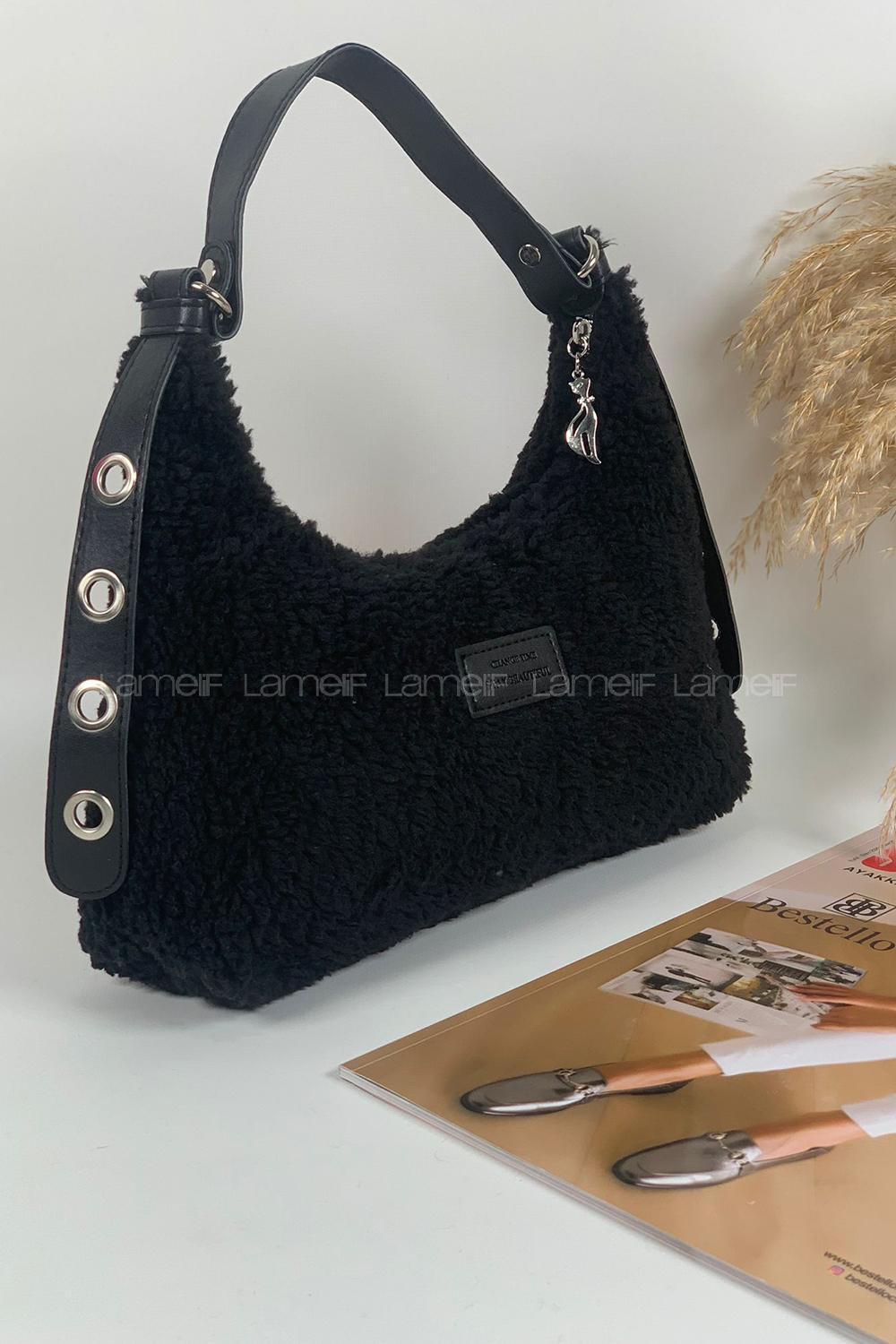 Modalamelif Tek Gözlü Molly Peluş Çanta Siyah