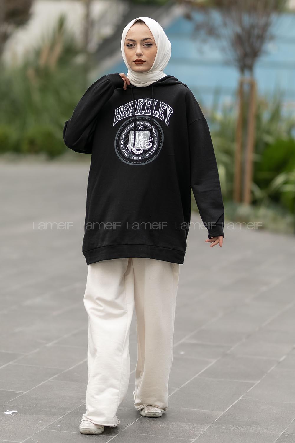 Modalamelif Berkeley Yazı Baskılı Kapüşonlu Sweat Siyah