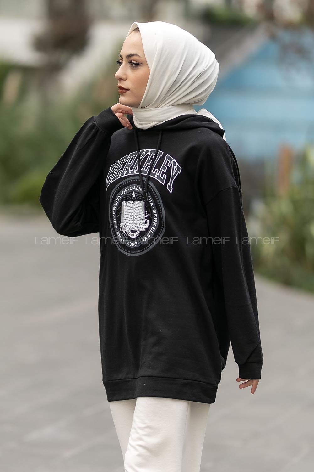 Modalamelif Berkeley Yazı Baskılı Kapüşonlu Sweat Siyah