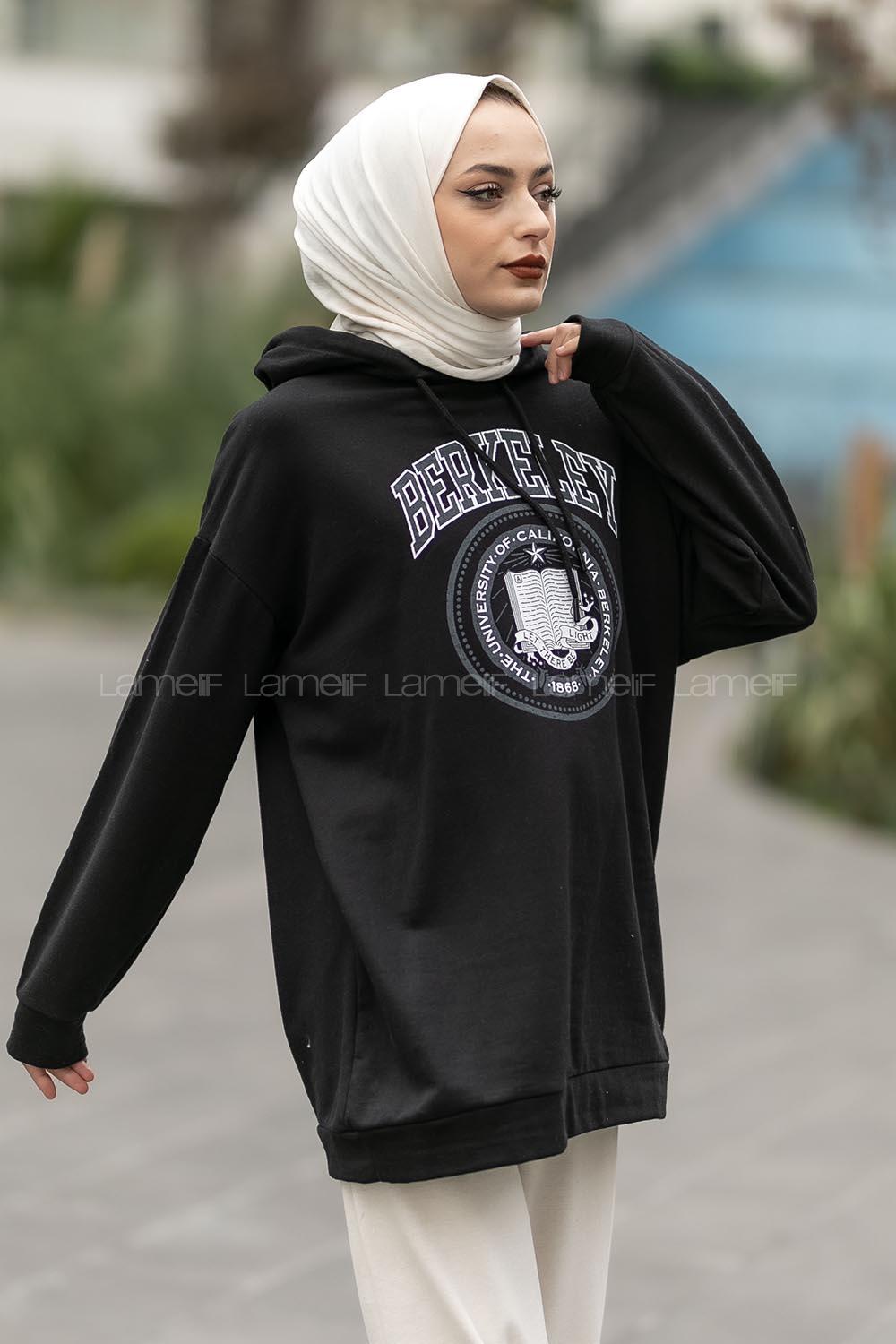 Modalamelif Berkeley Yazı Baskılı Kapüşonlu Sweat Siyah