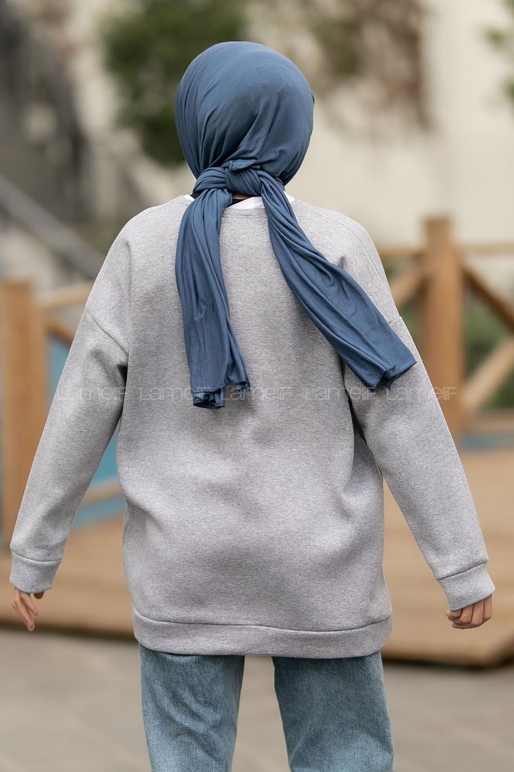 Modalamelif Bisiklet Yaka Oxford Yazı Baskı Detaylı Sweat Gri