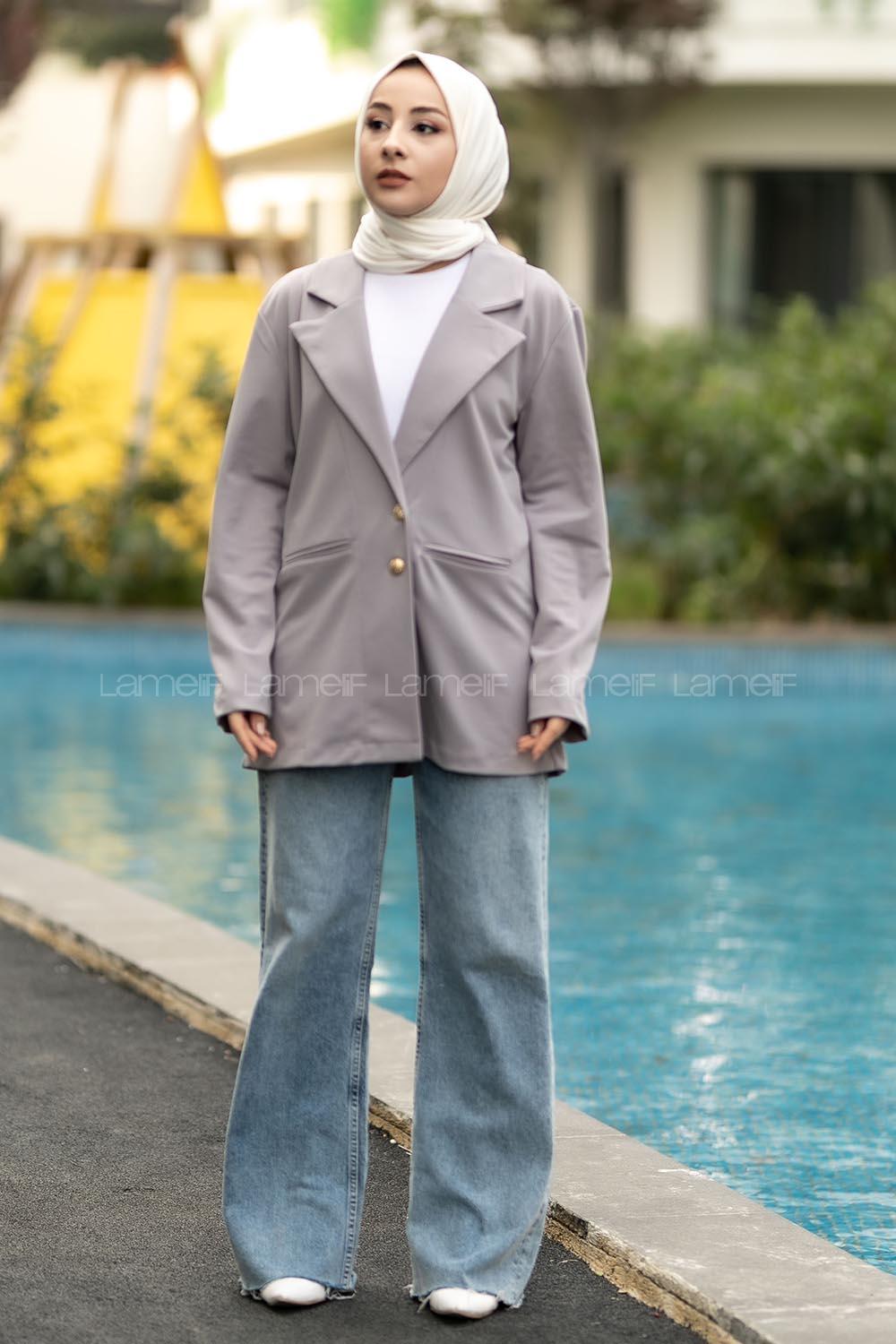 Modalamelif Çift Düğme Detaylı Ceket Gri