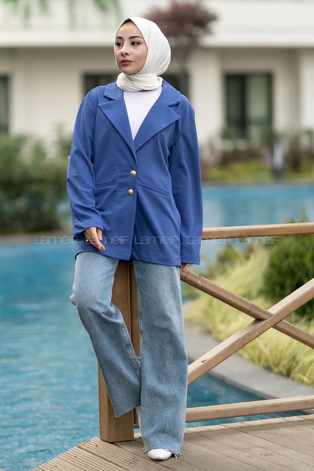 Modalamelif Çift Düğme Detaylı Ceket İndigo