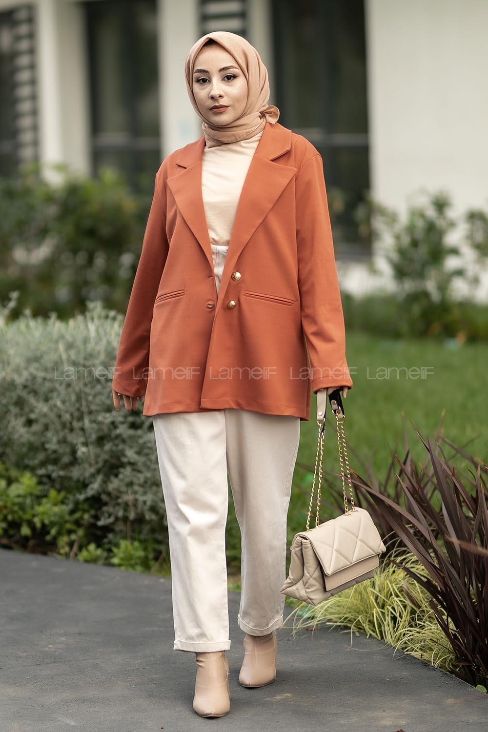 Modalamelif Çift Düğme Detaylı Ceket Kiremit