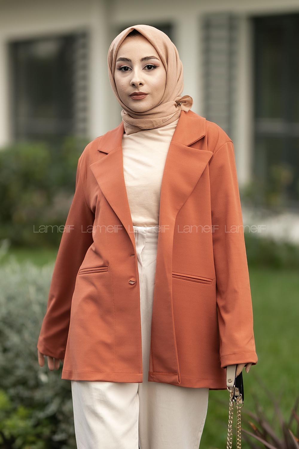 Modalamelif Çift Düğme Detaylı Ceket Kiremit