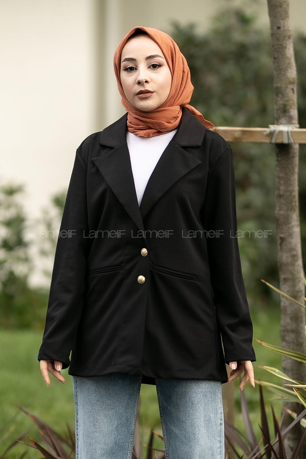 Modalamelif Çift Düğme Detaylı Ceket Siyah