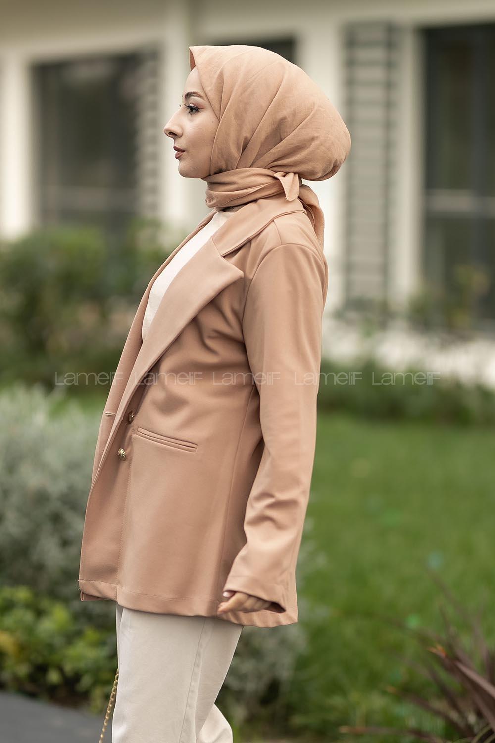 Modalamelif Çift Düğme Detaylı Ceket Sütlü Kahve