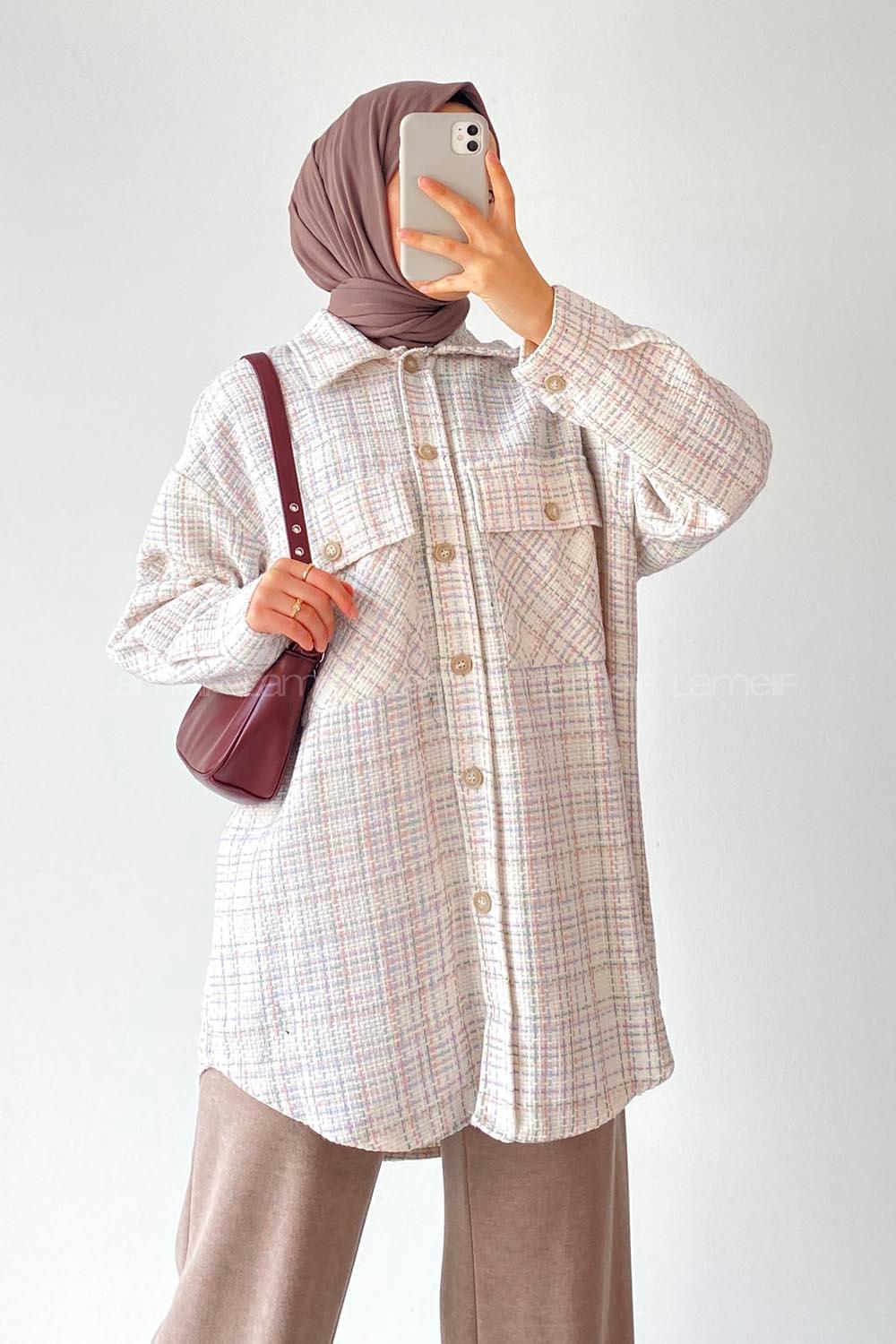 Modalamelif Çift Kapak Cepli Önü Boydan Düğmeli Dikiş İşlemeli Ceket Çokrenkli