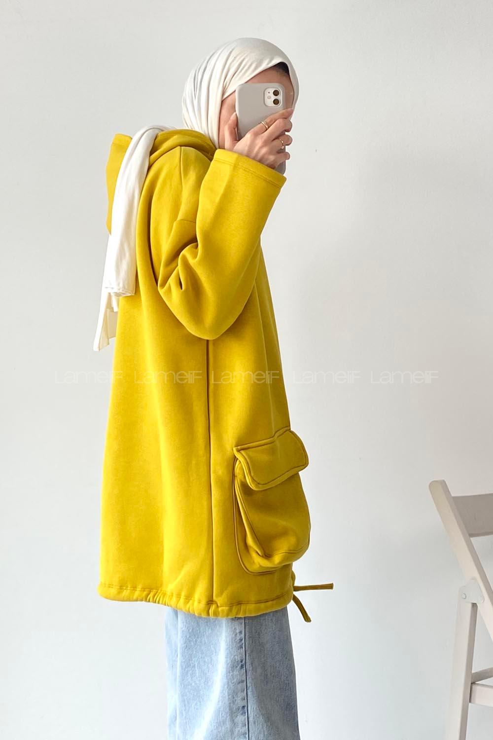 Modalamelif Körük Cepli Sweatshirt Hardal Sarısı