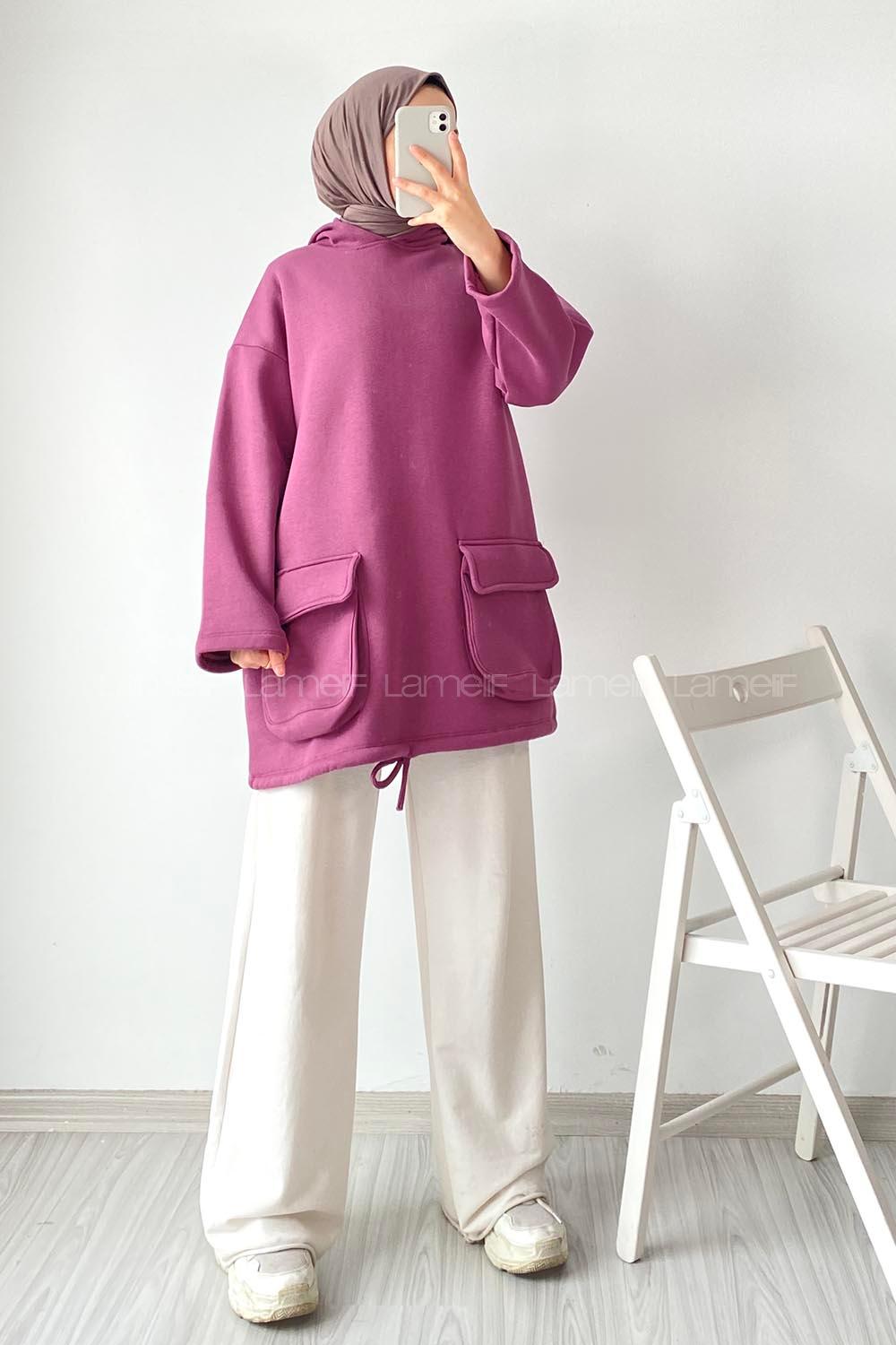 Modalamelif Körük Cepli Sweatshirt Mor