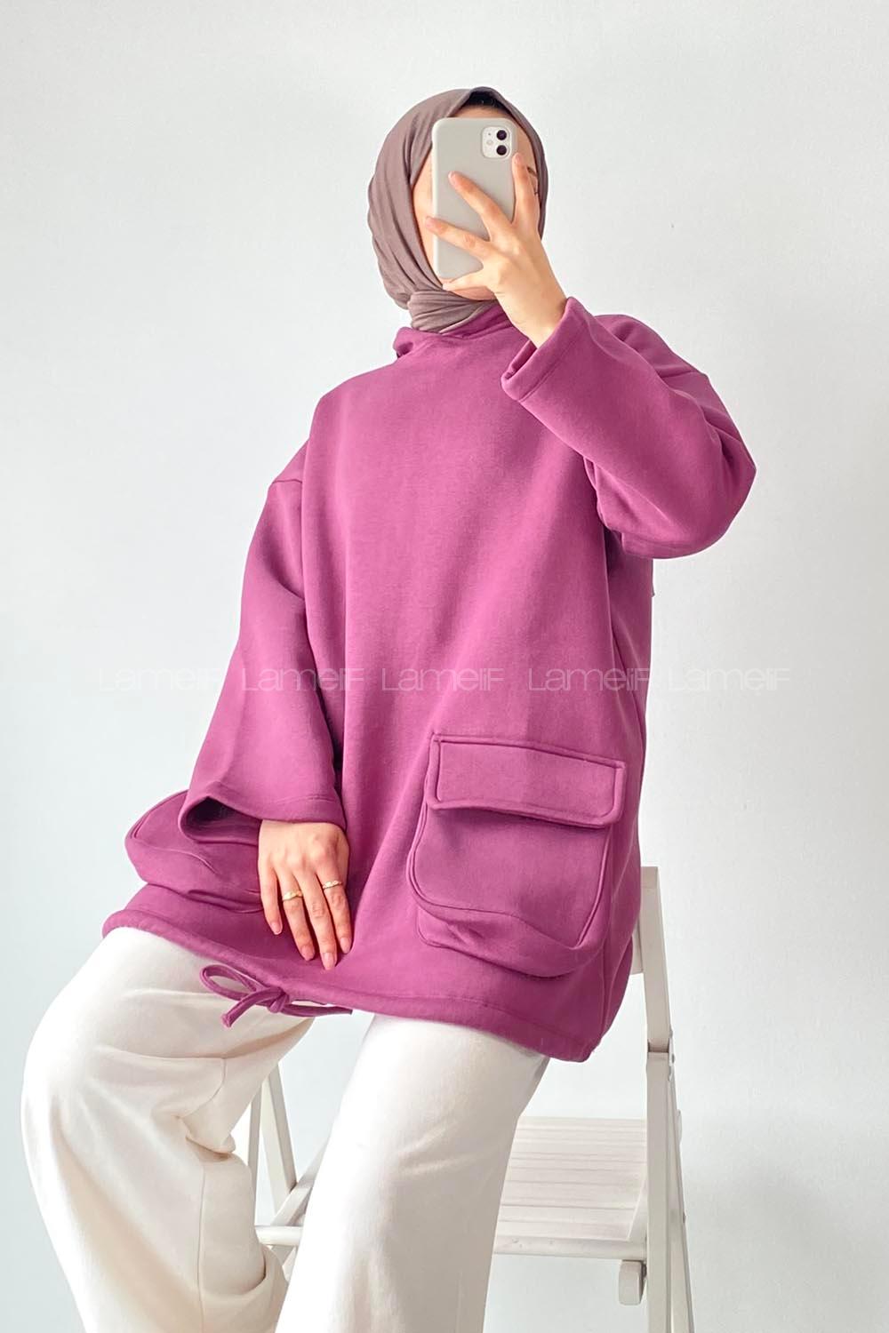 Modalamelif Körük Cepli Sweatshirt Mor