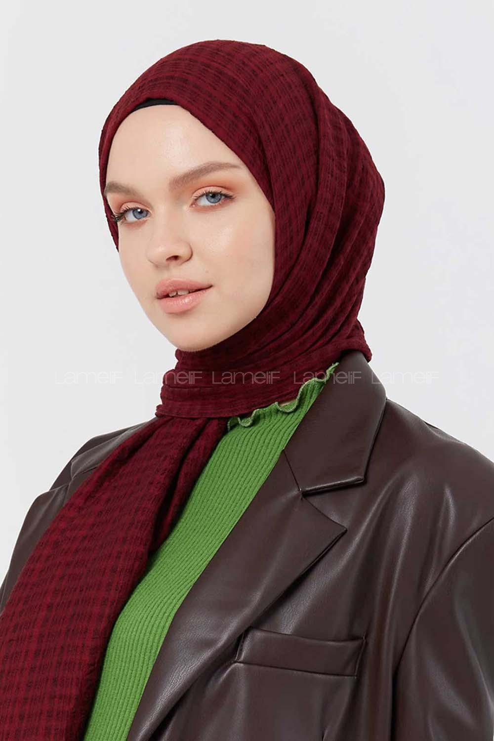 Modalamelif Kraş Pamuk Ekose Desenli Şal Bordo