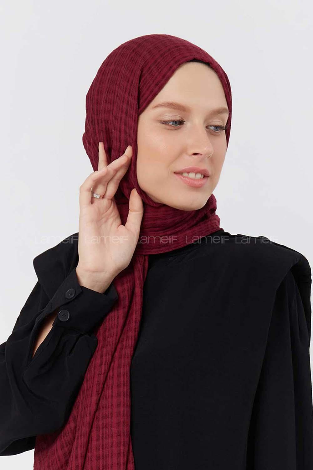 Modalamelif Kraş Pamuk Ekose Desenli Şal Mürdüm