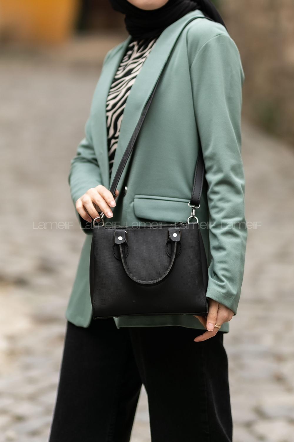 Black With Zipper Skin Hand Bag Bag